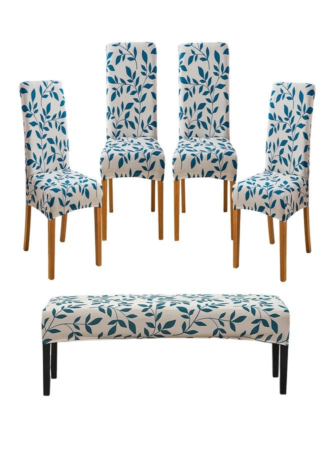 NILUOH Dining Room Chair Covers Set of 4 with 1 PC Bench Cover, Stretch Removable Washable Parsons Chair Slipcover Protector Living Room Decoration (Patterned 02) - Image 1